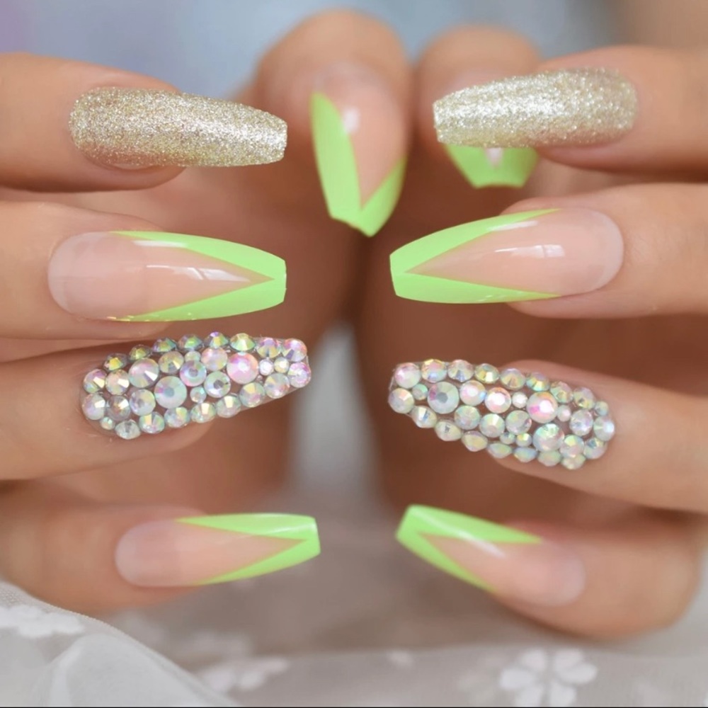 Rhinestone Press-On False Nails